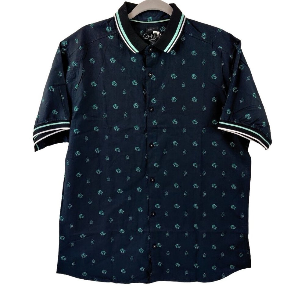 Mens G-NET Slim Fit Short Sleeve Button Down Shirt Blue Floral Size XL NWT